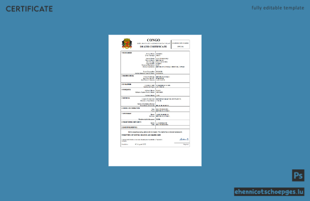 Kongo-Sterbeurkunde: Beispielansicht in Word und PDF